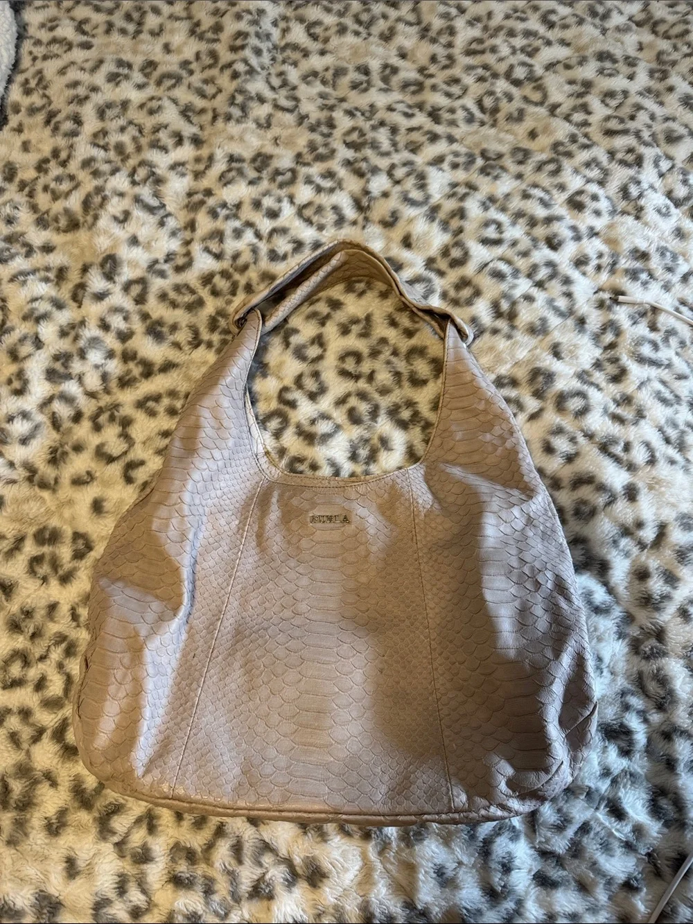 Large Vintage Furla Croc Embossed Leather Bag